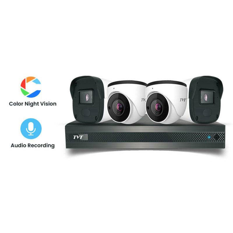 Picture of TVT 4 CCTV Cameras Combo (2 Indoor & 2 Outdoor CCTV Cameras) (Colour View With Mic) 👨🏻‍🔧 With CCTV Installation+ 4CH DVR + HDD + Accessories + Power Supply + 90m Cable 